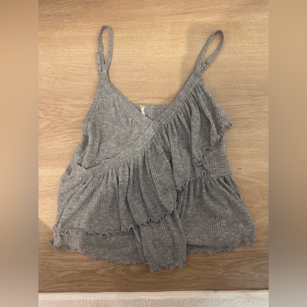 FREE PEOPLE grey ruffled tank